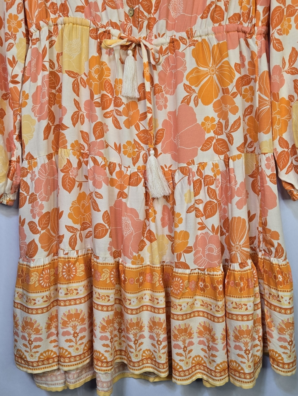 Petal & Pup Size 10 Sunny Orange Floral Dress, Tie Waist & Tiered Bottom. NWT - Picture 5 of 12